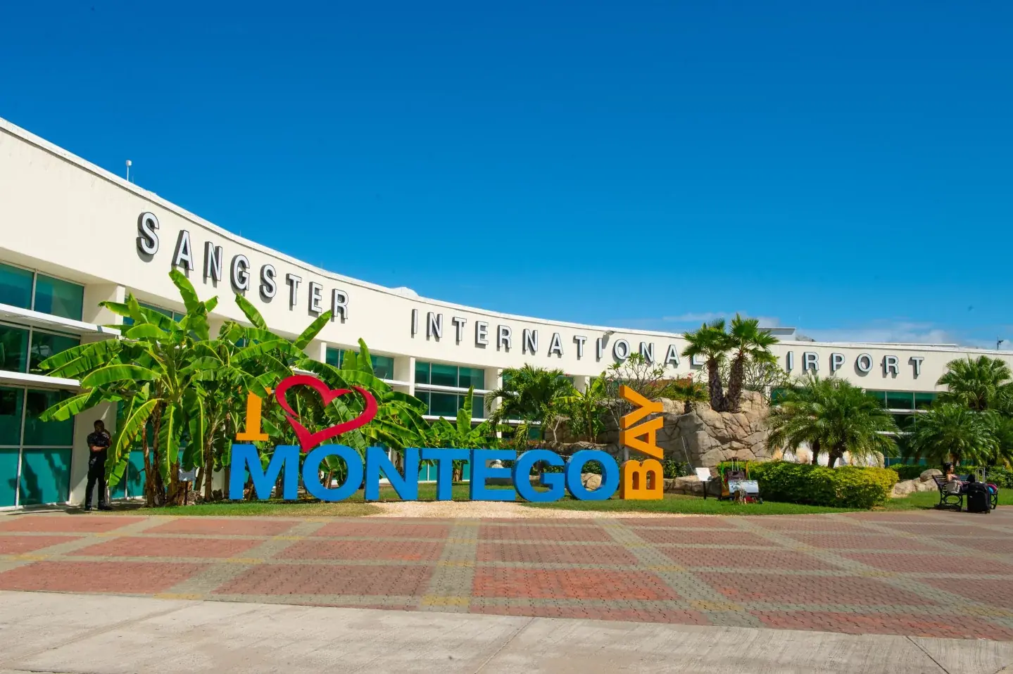 Sangster International Airport welcome sign in Montego Bay