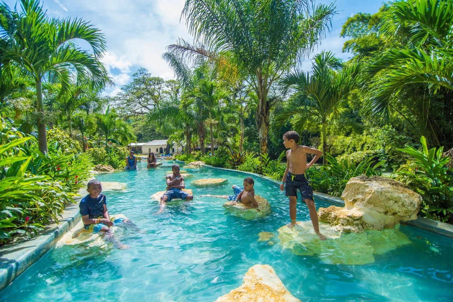 Visitors at a Jamaican river attraction
